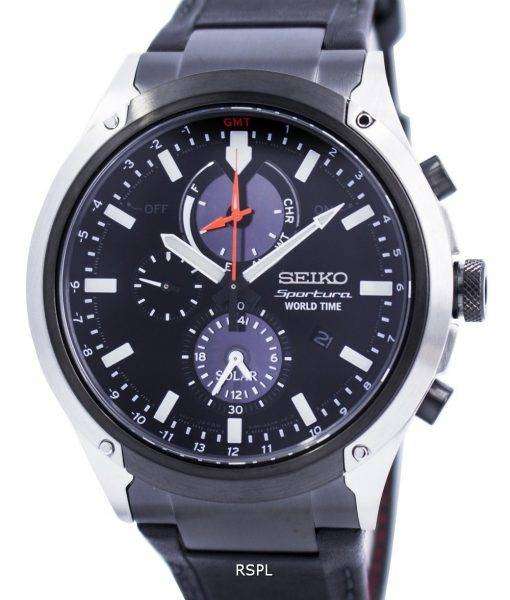 Seiko Sportura World Time Solar Chronograph SSC483P1 Mens Watch