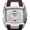 Diesel Bugout Silver Dial Brown Leather WR100M DZ1273 Mens Watch