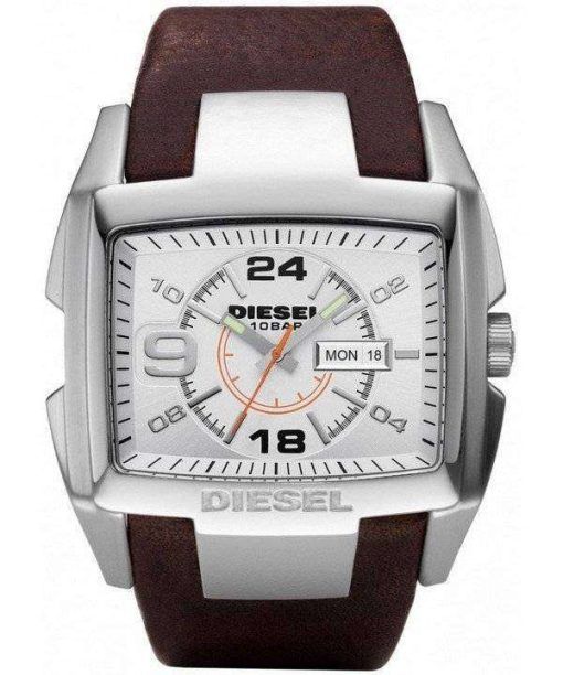 Diesel Bugout Silver Dial Brown Leather WR100M DZ1273 Mens Watch