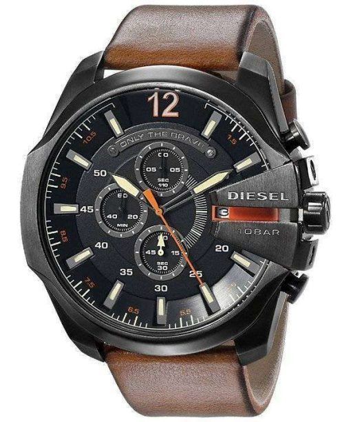 Diesel Mega Chief Black Dial Brown Leather DZ4343 Mens Watch