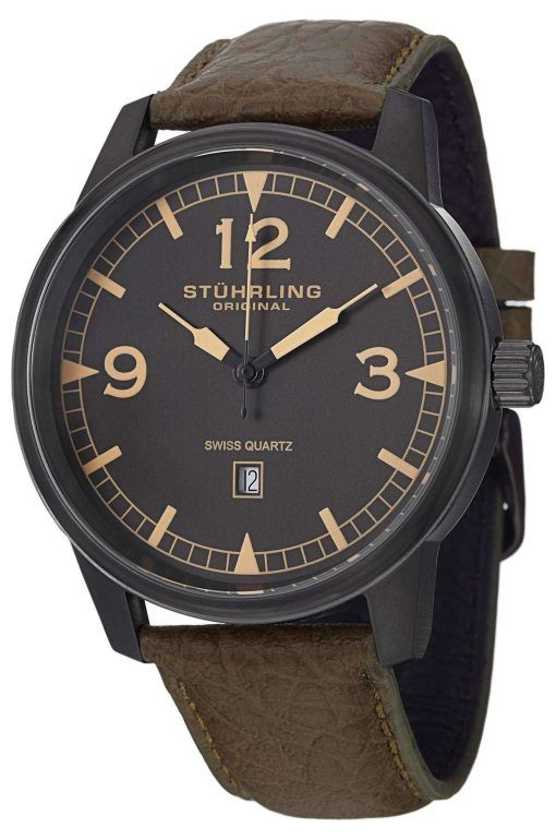 Stuhrling Original Condor Swiss Quartz Green Leather 1129Q.03 Mens Watch
