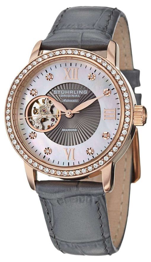 Stuhrling Original Vogue Automatic Grey Leather Strap 710.04 Womens Watch