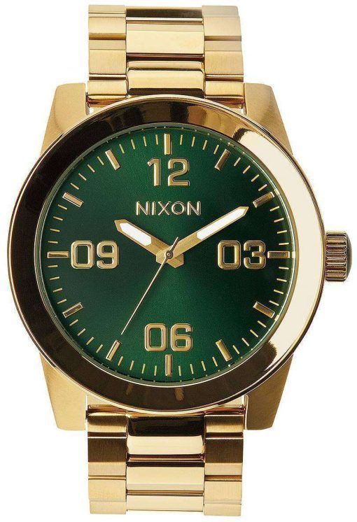Nixon Corporal SS Gold Tone Green Sunray Dial A346-1919-00 Mens Watch