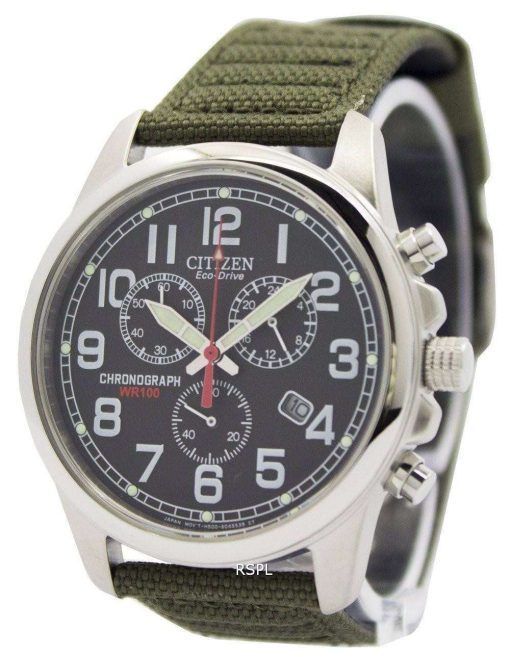 Citizen Eco-Drive Chronograph Green Canvas Strap 100M AT0200-05E Men's Watch