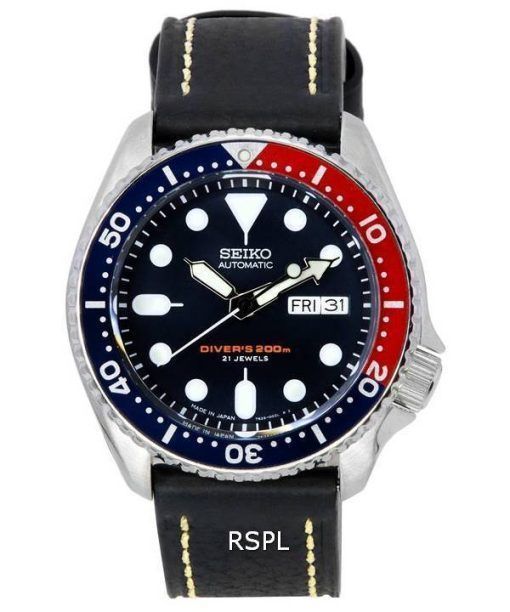 セイコー自動ダイバー比ブラックレザーSKX009J1-LS2200Mメンズウォッチ