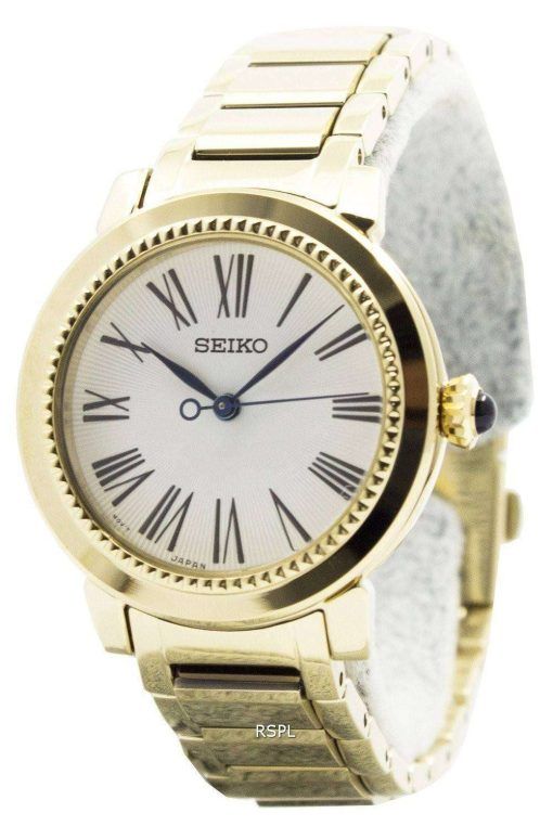 Seiko Quartz Gold Tone Cabochon Crown SRZ450P1 SRZ450P Womens Watch