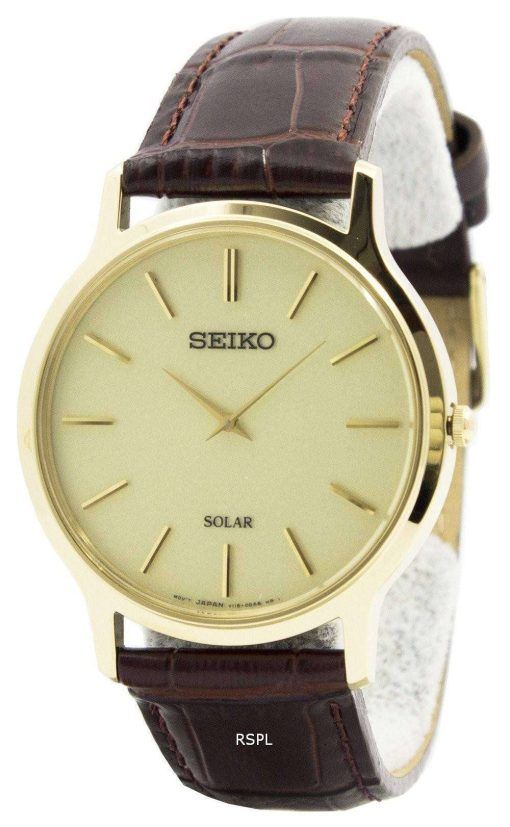 Seiko Solar Gold Tone Leather Strap SUP870P1 SUP870P Mens Watch