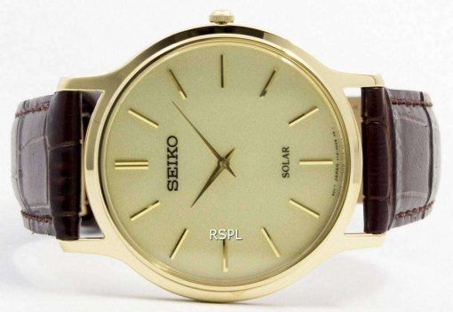 Seiko Solar Gold Tone Leather Strap SUP870P1 SUP870P Mens Watch