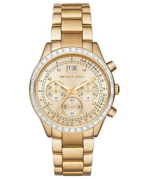 Michael Kors Brinkley Chronograph Gold Tone Crystals MK6187 Womens Watch