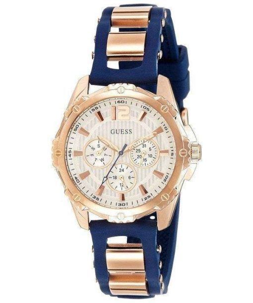 Guess Chronograph Rose Gold Plated Silicone Strap Quartz W0325L8 Women's Watch
