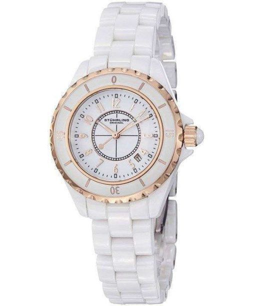 Stuhrling 白いセラミック クォーツ 530.114EW3 レディース腕時計