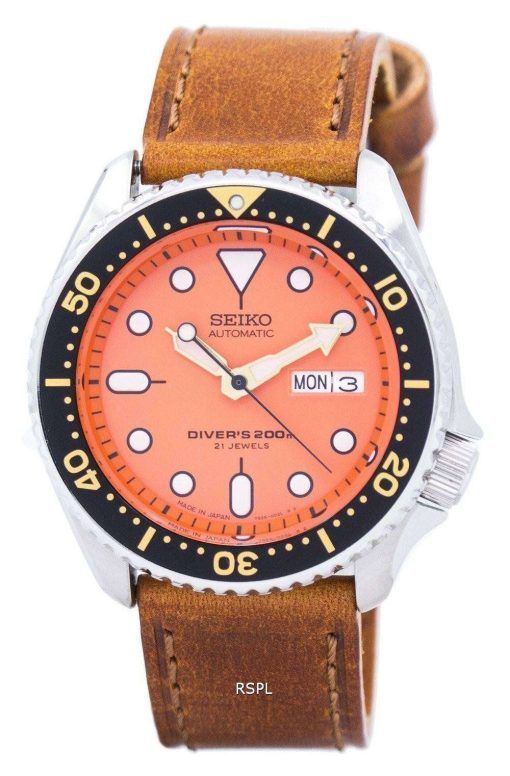 セイコー自動ダイバーズ比茶色の革 SKX011J1 LS9 200 M メンズ腕時計