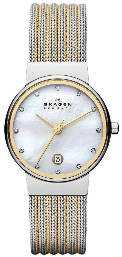 スカーゲンの支え水晶ダイヤモンド アクセント 355SSGS レディース腕時計