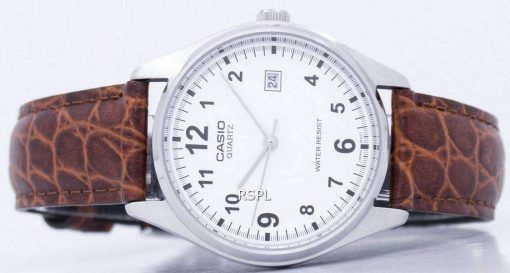 カシオ クォーツ ホワイト ダイアル ブラウン レザー ストラップ MTP 1175E 7BDF MTP 1175E 7B メンズ腕時計