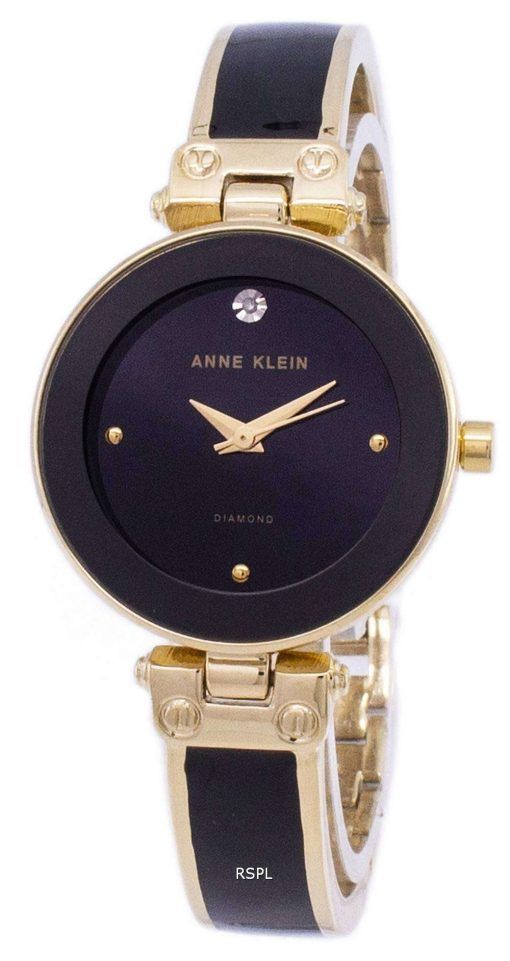 アン ・ クライン水晶ダイヤモンド アクセント 1980BKGB レディース腕時計