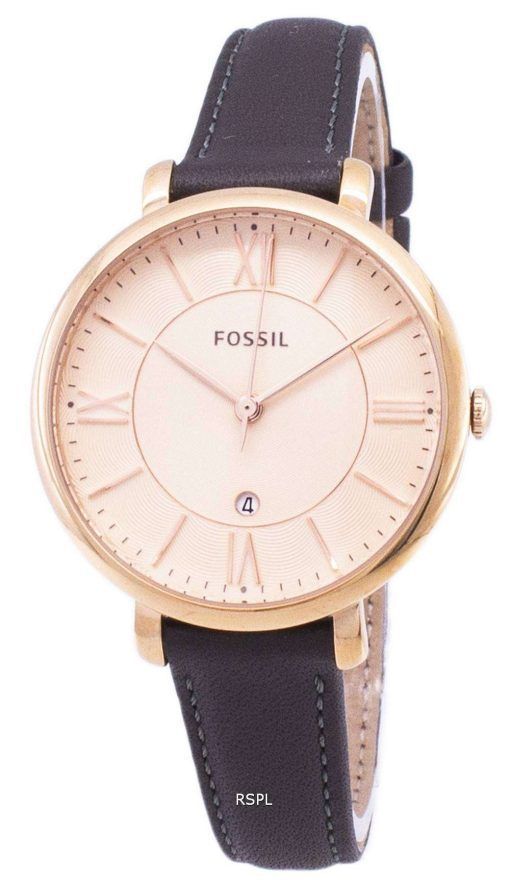 化石ジャクリーン石英グレーの革 ES3707 レディース腕時計
