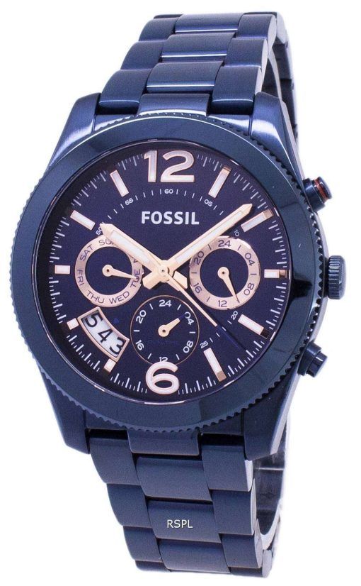 化石の完璧な彼氏多機能デュアル タイム石英 ES4093 レディース腕時計