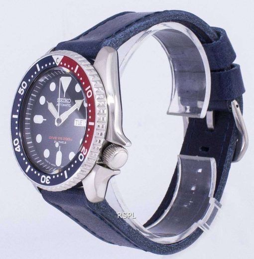 セイコー自動 SKX009J1 LS13 ダイバー 200 M ダークブルーのレザー ストラップ メンズ腕時計