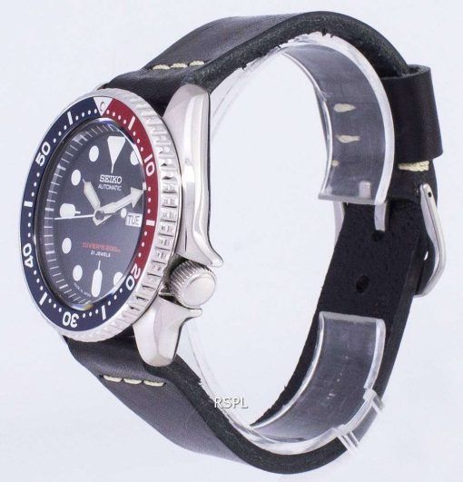 黒革ストラップ メンズ腕時計セイコー自動 SKX009J1 LS14 ダイバー 200 M 日本