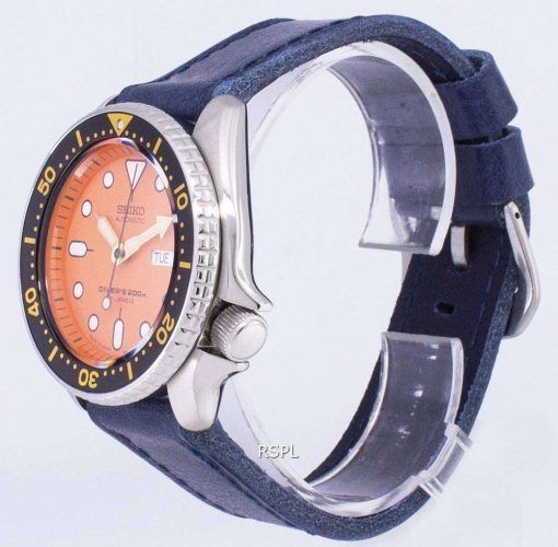 セイコー自動 SKX011J1 LS13 ダイバー 200 M ダークブルーのレザー ストラップ メンズ腕時計