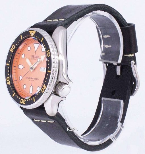 黒革ストラップ メンズ腕時計セイコー自動 SKX011J1 LS14 ダイバー 200 M 日本