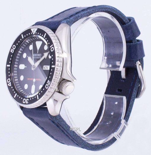 セイコー自動 SKX007K1 LS13 ダイバー 200 M ダークブルーのレザー ストラップ メンズ腕時計