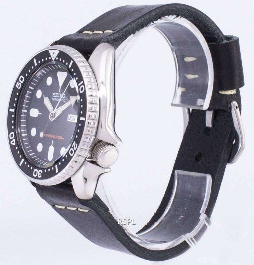 セイコー自動 SKX007K1 LS14 ダイバー 200 M 黒革ストラップ メンズ腕時計