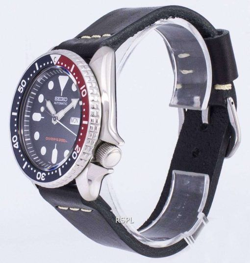 セイコー自動 SKX009K1 LS14 ダイバー 200 M 黒革ストラップ メンズ腕時計