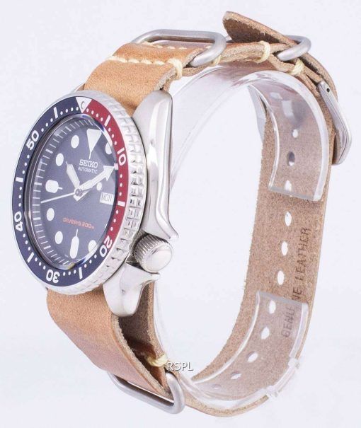 セイコー自動 SKX009K1 LS18 ダイバー 200 M 茶色の革ストラップ メンズ腕時計