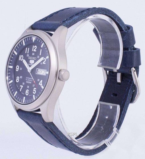 ダークブルーのレザー ストラップ メンズ腕時計セイコー 5 スポーツ SNZG11J1 LS13 日本