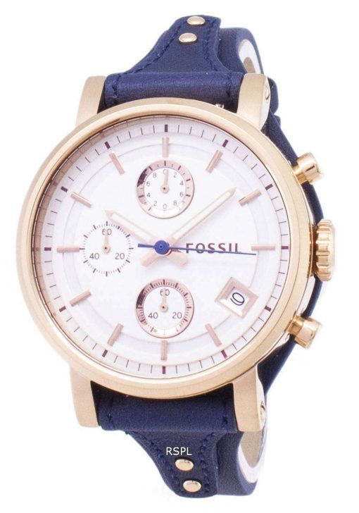化石元ボーイ フレンド クォーツ クロノグラフ ブルー革ストラップ ES3838 レディース腕時計
