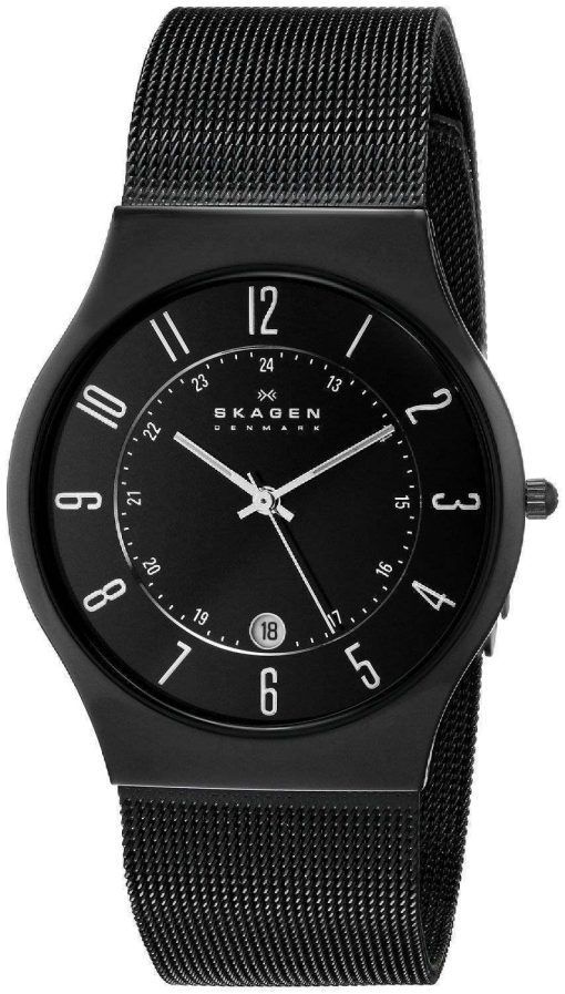 スカーゲン ブラック ダイヤル チタン ケース メッシュ ブレスレット 233XLTMB メンズ腕時計