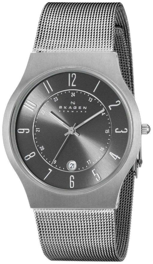 スカーゲン ガンメタル グレー ダイヤル チタン ケース メッシュ ブレスレット 233XLTTM メンズ腕時計