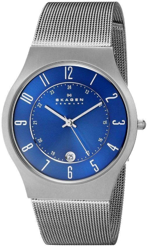 スカーゲン ブルー ダイヤル チタン ケース メッシュ ブレスレット 233XLTTN メンズ腕時計