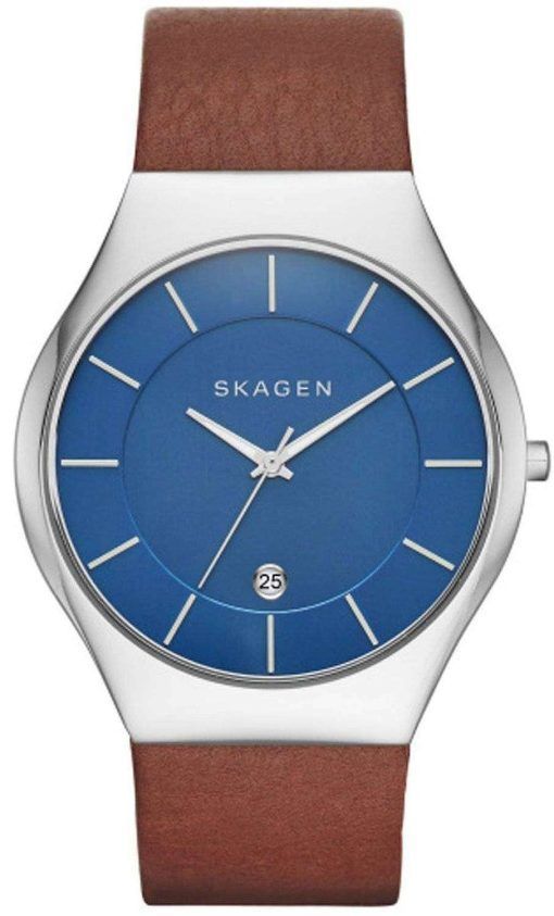 スカーゲン グレーネン クオーツ ブルー ダイヤル レザー ストラップ SKW6160 メンズ腕時計