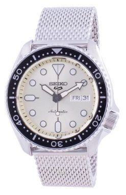 Seiko 5 Sports Campagne Dial Stainless Steel Mesh Automatic SRPE75 SRPE75K1 SRPE75K 100M Men's Watch