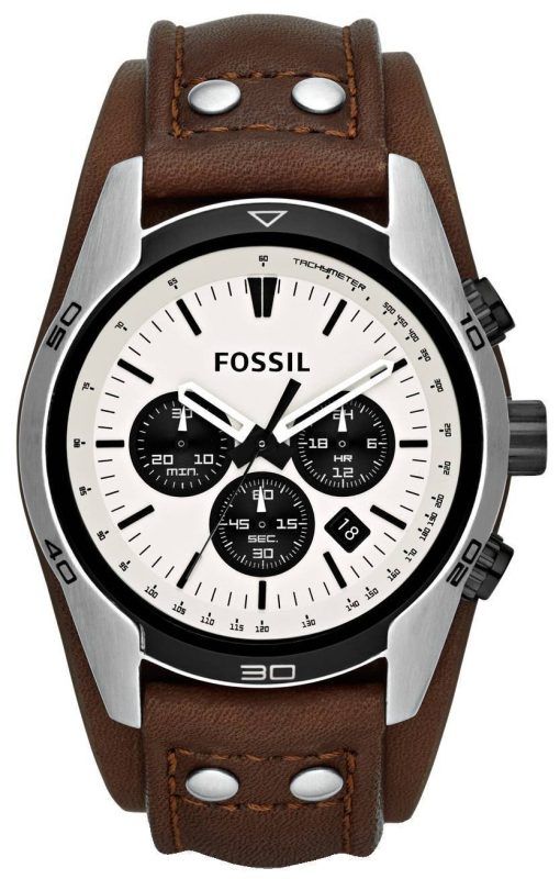 化石コーチマン クロノグラフ ホワイト ダイアル ブラウン レザー CH2890 メンズ腕時計