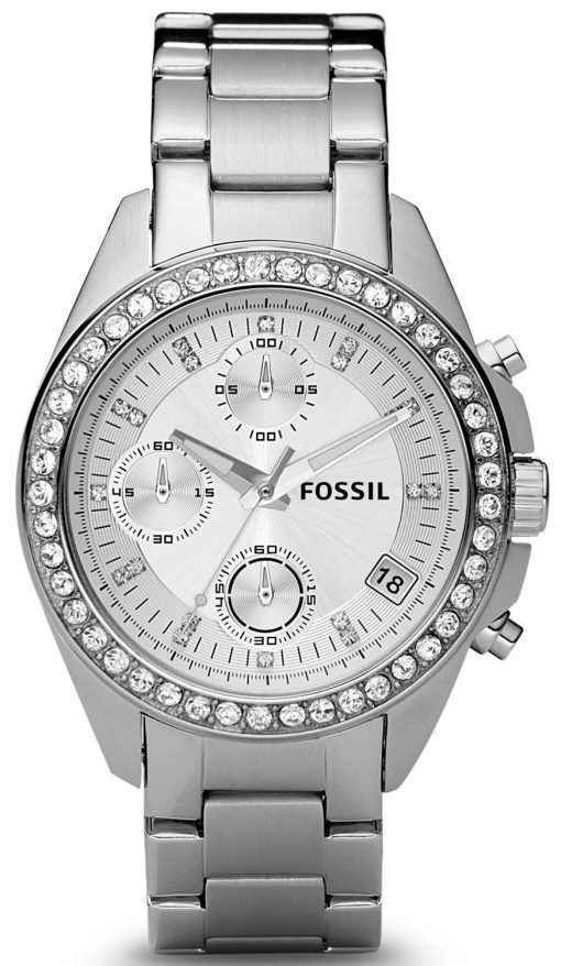化石デッカー クロノグラフ結晶ホワイト ダイヤル ES2681 レディース腕時計