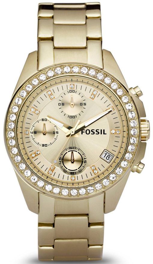 化石デッカー クロノグラフ結晶ゴールド トーン ES2683 レディース腕時計