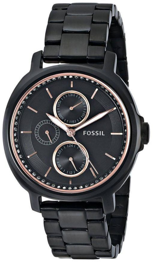 化石チェルシー多機能ブラック IP ステンレス鋼 ES3451 レディース腕時計