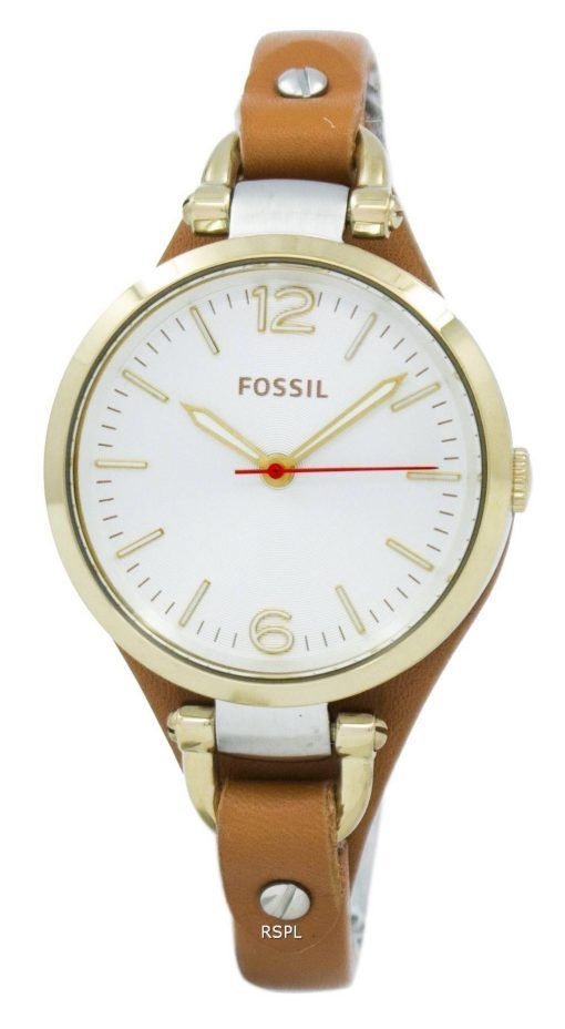 化石グルジア ホワイト ダイアル ローズゴールド トーン ブラウン レザー ストラップ ES3565 レディース腕時計