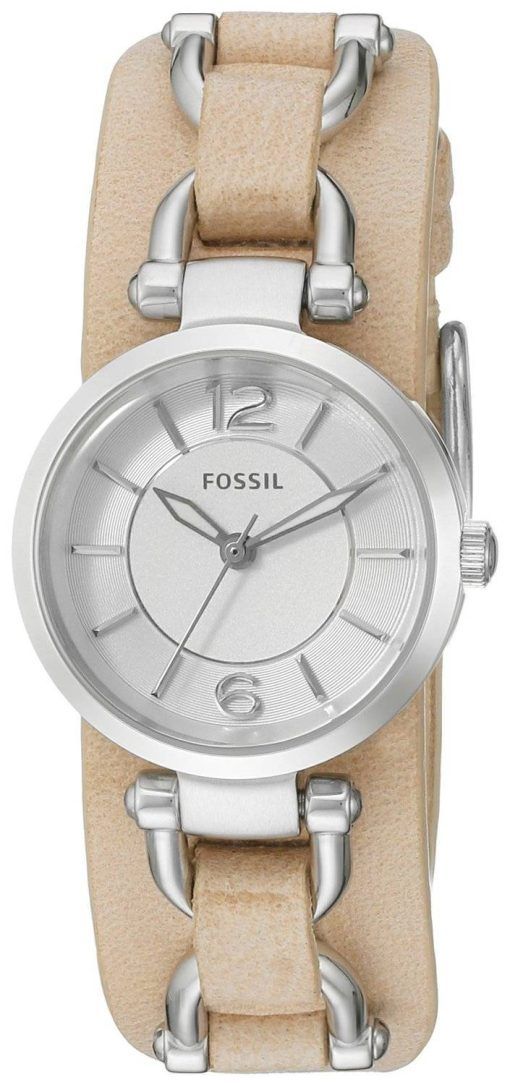 化石グルジア職人ホワイト ダイヤル砂革 ES3854 レディース腕時計