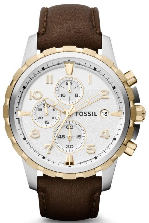 化石ディーン クロノグラフ ツートン カラーの茶色の革ストラップ FS4788 メンズ腕時計