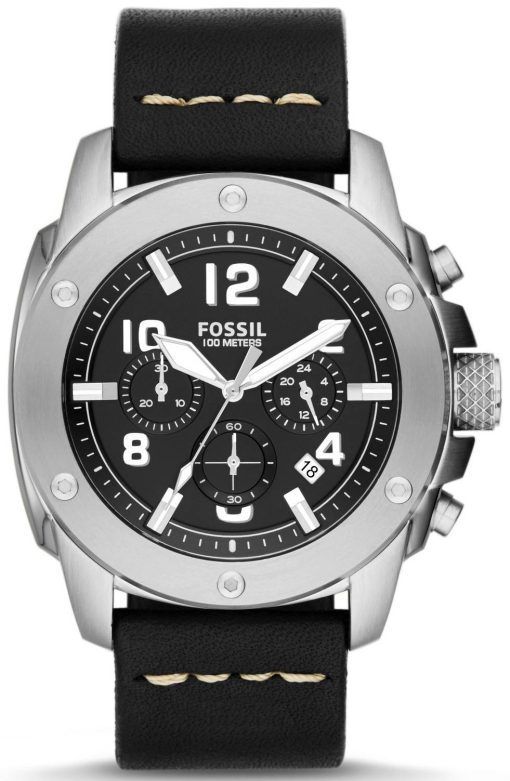 化石の近代的なマシン クロノグラフ黒革 FS4928 メンズ腕時計