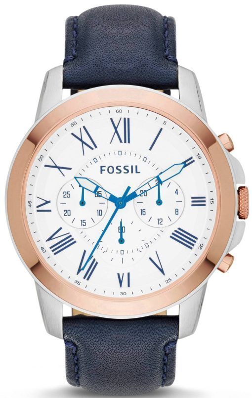 化石を与えるクロノグラフ ネイビー ブルー革 FS4930 メンズ腕時計