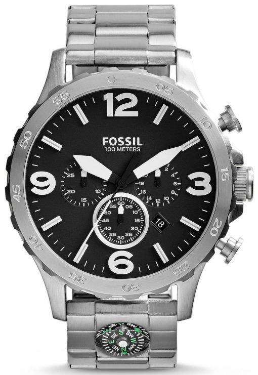 化石ネイト クロノグラフ ブラック ダイヤル JR1490 メンズ腕時計