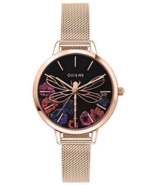 Oui＆MeフルーレットブラックダイヤルローズゴールドトーンステンレススチールクォーツME010102レディースウォッチ