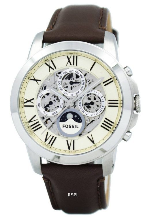 化石を与える自動ホワイト スケルトン ダイアル ブラウン レザー ME3027 メンズ腕時計
