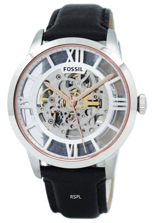 化石町民自動スケルトン ダイヤル黒革 ME3041 メンズ腕時計