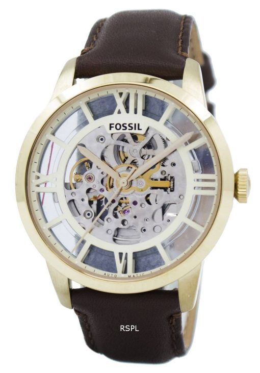 化石町民自動スケルトン ダイアル ブラウン レザー ME3043 メンズ腕時計